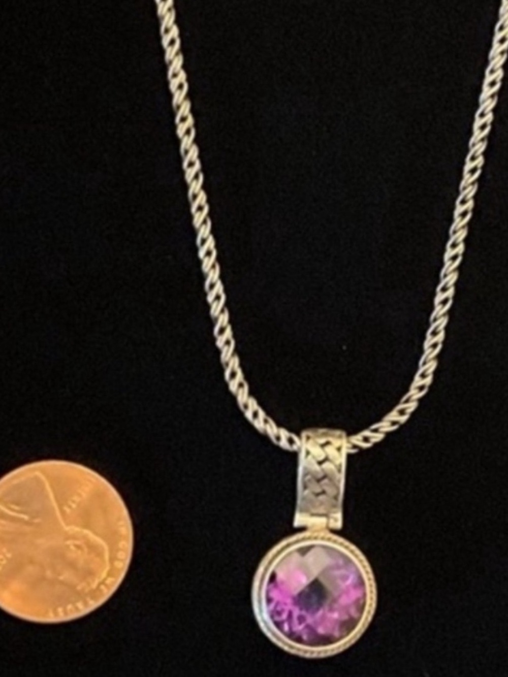 Effy BH Sterling Necklace with Purple Amethyst Gemstone Pendant 18”